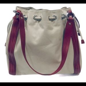 City DKNY Beige Red Leather Handbag-Purse-Tote